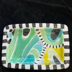 “Island Cavern” HandmadeCeramic Rectangular Platter HandPainted  12”x8” Original